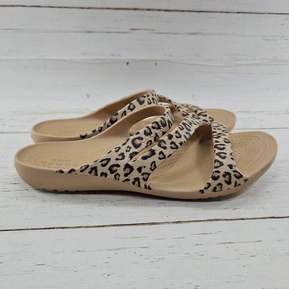 Crocs Kadee II Leopard Womens 8 Beige Slip On Slide Sandals Lightweight 206894 - Picture 5 of 10